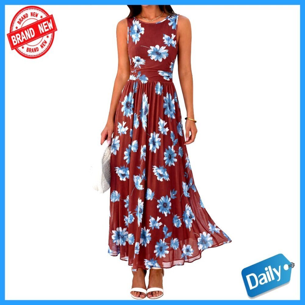 Sleeveless Mesh Maxi Dress with Pockets Flowy Summer Sundress